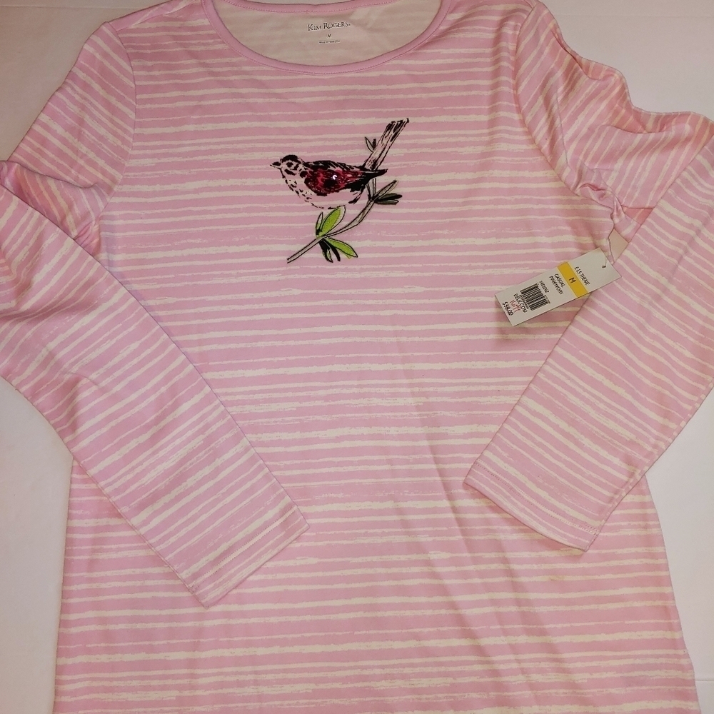 NWT Kim Rogers Pink Bird Top M